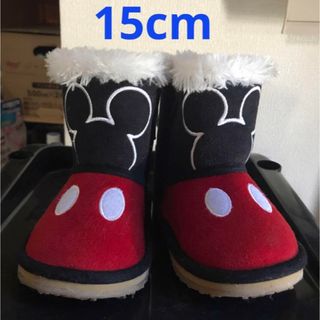 ディズニー(Disney)の美品 ミッキーのムートンブーツ15cm  3回短時間着用 (ブーツ)