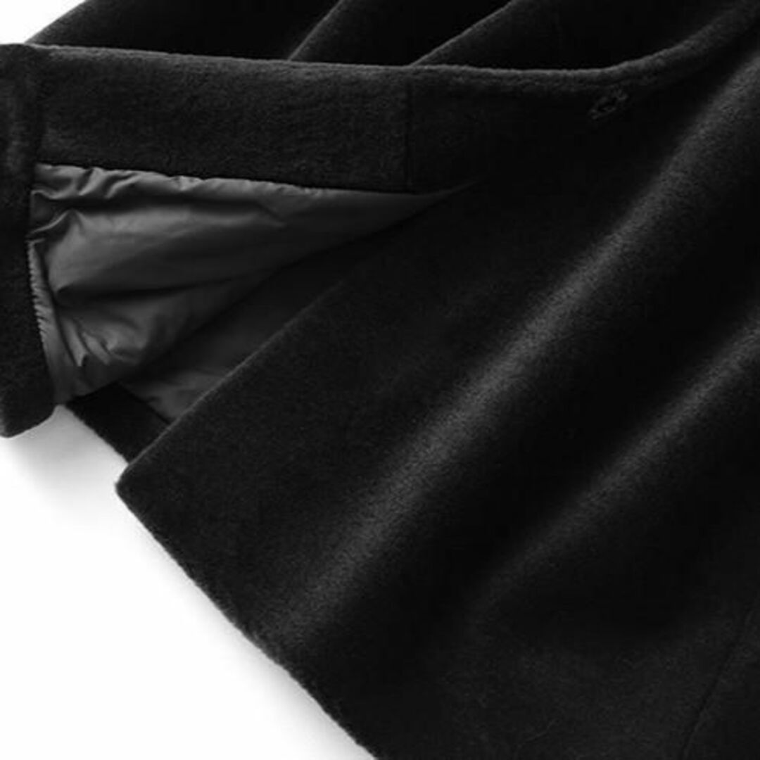 新品限定★最高級★フォックスファー襟付き羊毛ロングコート 黒 毛皮ファー