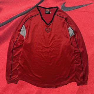 ナイキ(NIKE)のNIKE 00s y2k 長袖ゲームシャツ　Tシャツ　異素材　レッド×グレー(Tシャツ/カットソー(七分/長袖))