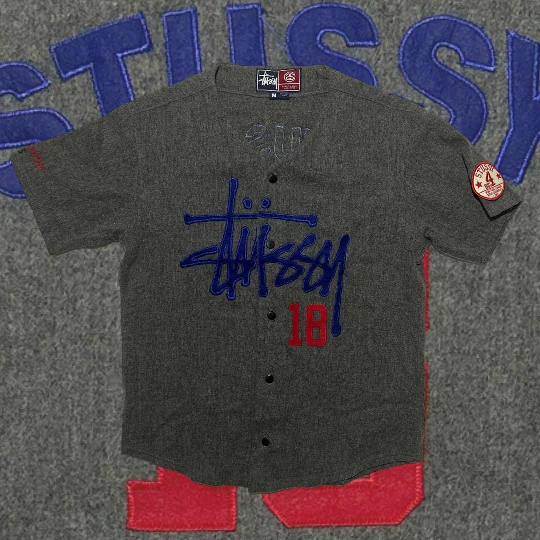 おつねのクローゼット菅田将暉着用　STUSSY ベースボールシャツ　18周年　グレー　ウール