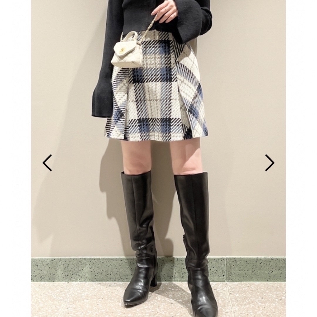 SNIDEL - スナイデル ロービングチェックミニスカート アイボリー