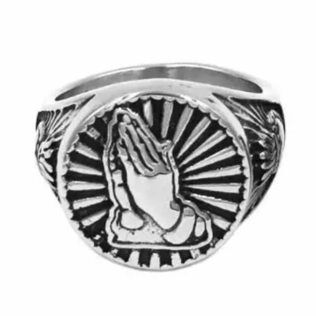 【R048】リング　メンズ　指輪　シルバー　ステンレス　祈り手　20号 メンズのアクセサリー(リング(指輪))の商品写真