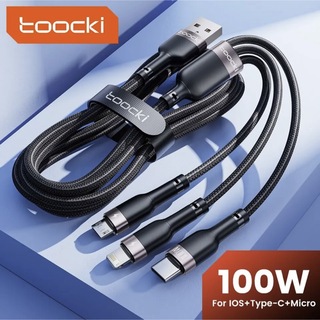 Toocki-マイクロUSBタイプC充電ケーブル6A 100w 3 in 1 ②(バッテリー/充電器)