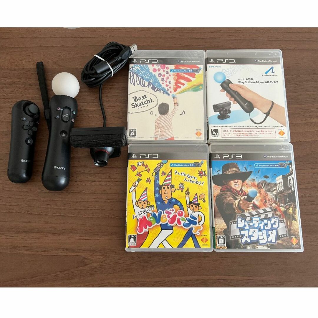 PlayStation3(プレイステーション3)のPS PlayStation Move + Eye + ゲームソフト4本 セット エンタメ/ホビーのゲームソフト/ゲーム機本体(家庭用ゲーム機本体)の商品写真