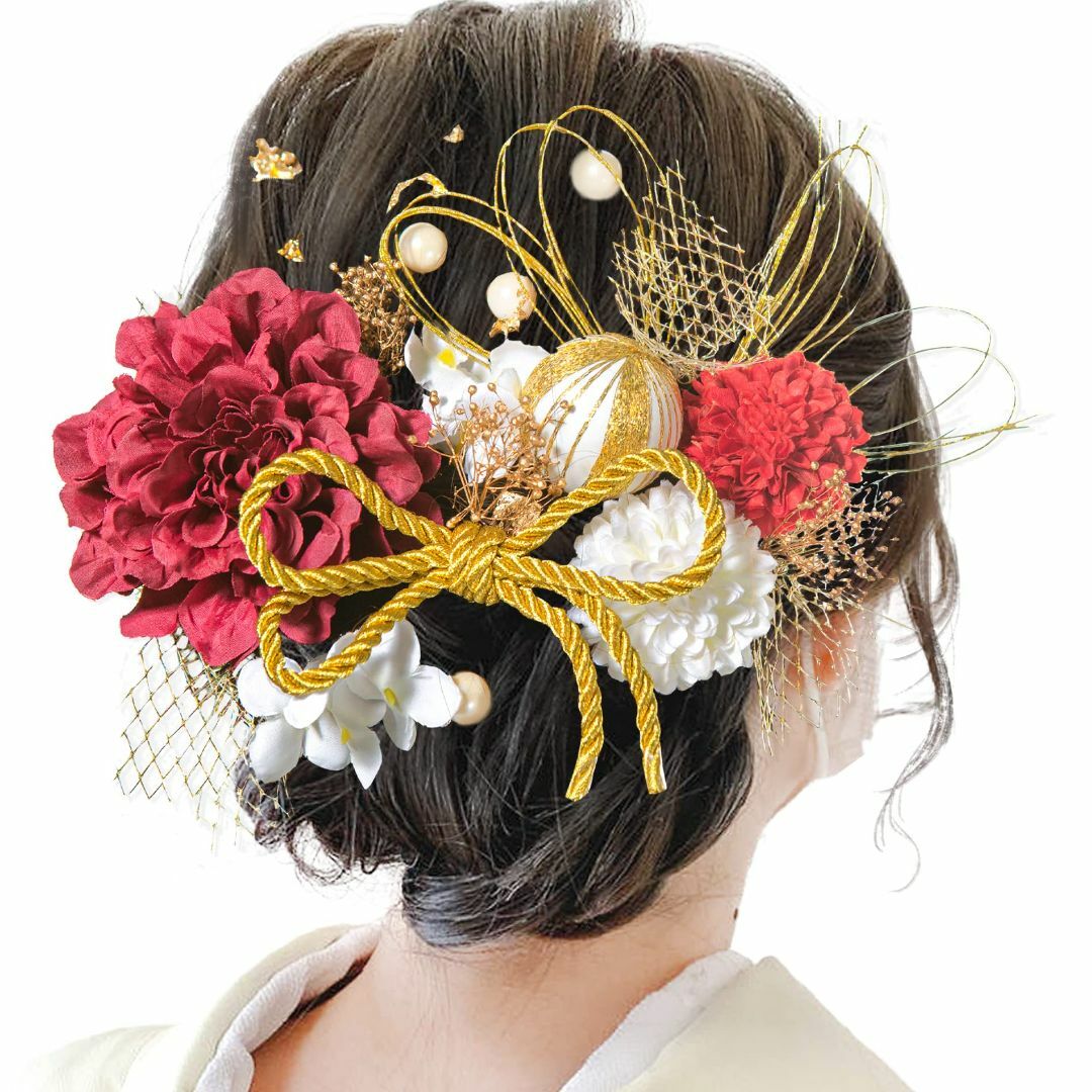 [JZOON] 10色展開 ドライフラワー 髪飾り ダリア 造花飾り 和玉 赤