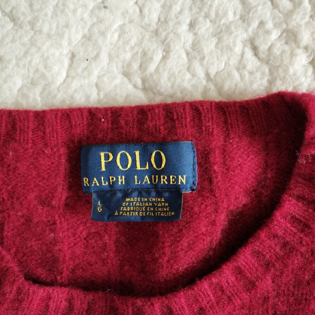 【送料無料】POLO ラルフローレン レッド系 ウール カシミヤ ニット L