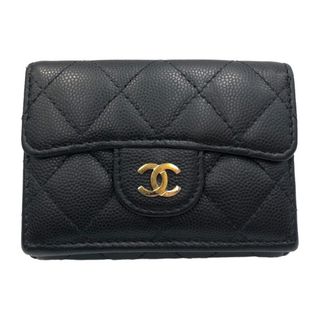 シャネル(CHANEL)の　シャネル CHANEL スモールフラップ ウォレット AP0230 ブラック ゴールド金具 キャビアスキン レディース 三つ折り財布(財布)