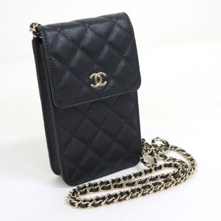 シャネル(CHANEL)のシャネル スマホショルダー リボンチェーン キャビアスキン /hm09727kt(スマホケース)