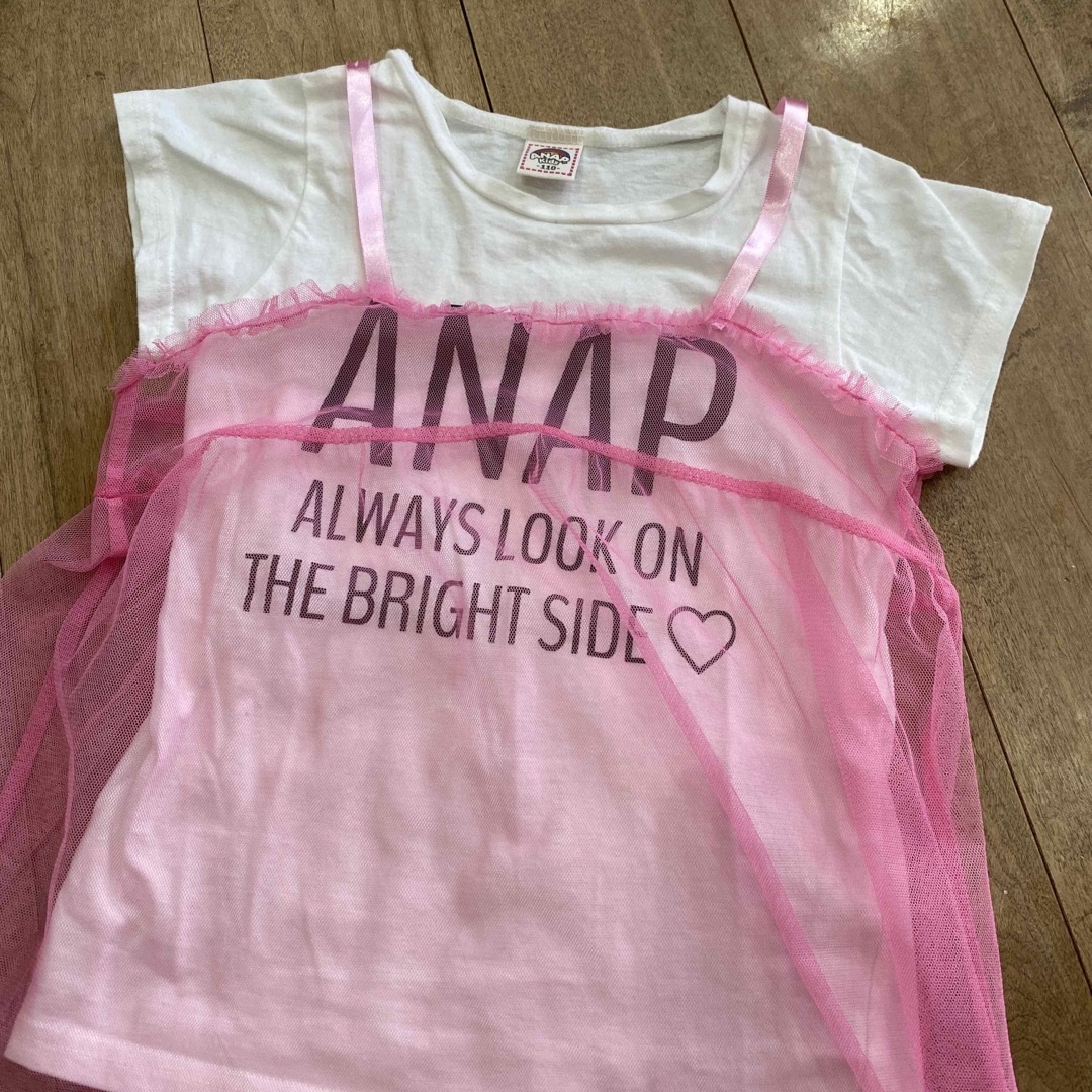 ANAP Kids(アナップキッズ)のANAP レースビスチェ付きTシャツ　110 キッズ/ベビー/マタニティのキッズ服女の子用(90cm~)(Tシャツ/カットソー)の商品写真