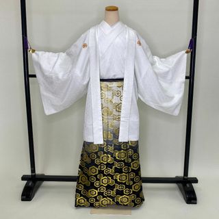 羽織袴セット 紋付 成人式 結婚式 中古 男袴 メンズ 裄74cm G457(着物)