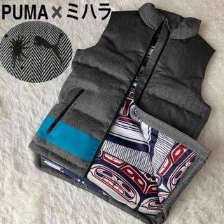 希少！PUMAプーマ発色オレンジカラー軽量ライトダウンベスト刺繍ロゴ入り