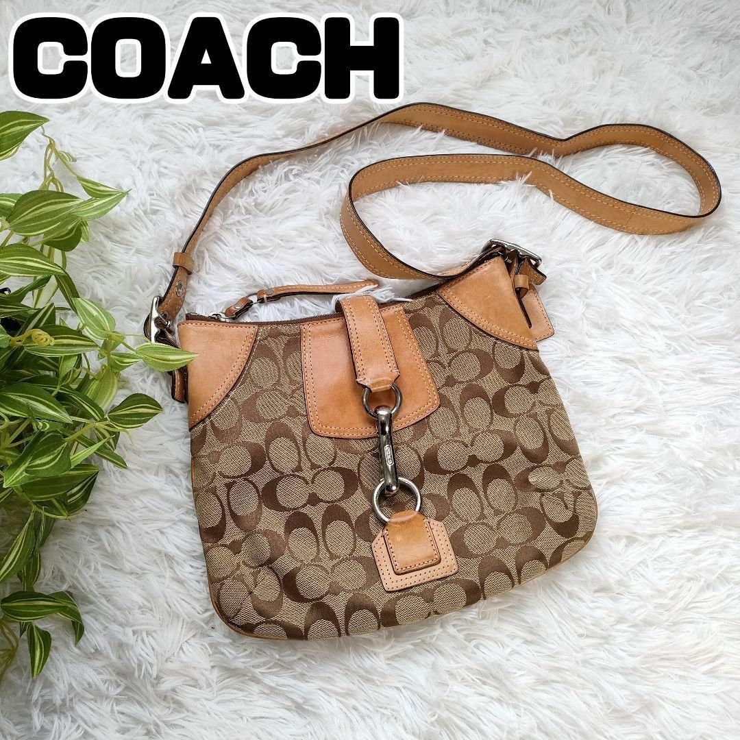 コーチ ショルダーバッグ ベージュ COACH シグネイチャーキャンバス レザー