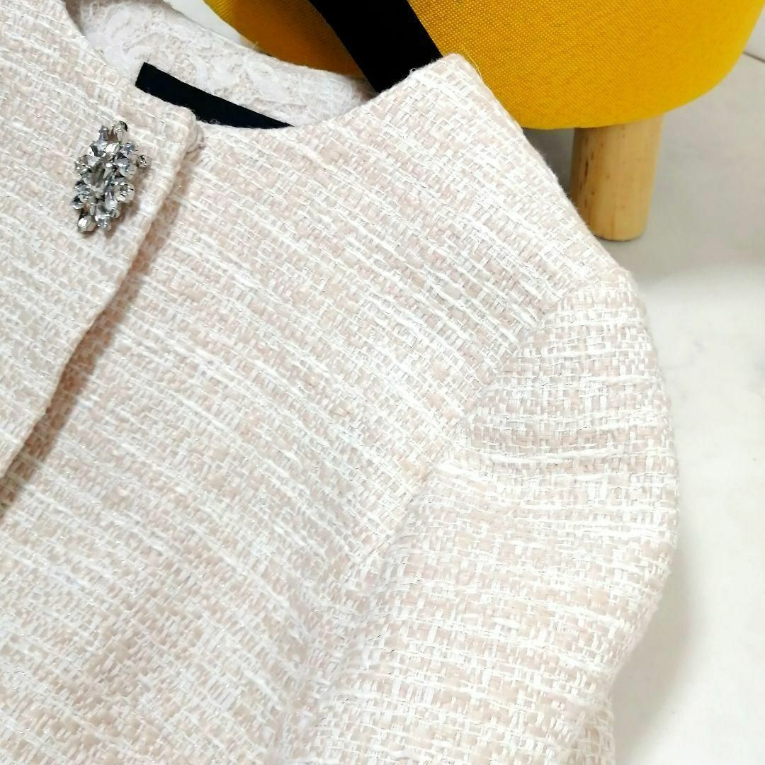 美品✨JUSGLITTY ノーカラージャケット ツイード 刺繍 1 グレー