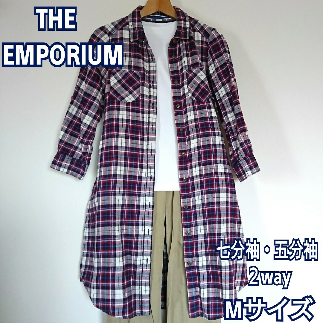 THE EMPORIUM(ジエンポリアム)の【ジ・エンポリアム】シャツワンピース　チュニック　五分袖・七分袖 ２way　M レディースのワンピース(ミニワンピース)の商品写真