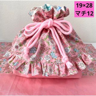 れんげのお花柄　お弁当袋とランチョンマット　フリル　女の子　ハンドメイド(ランチボックス巾着)