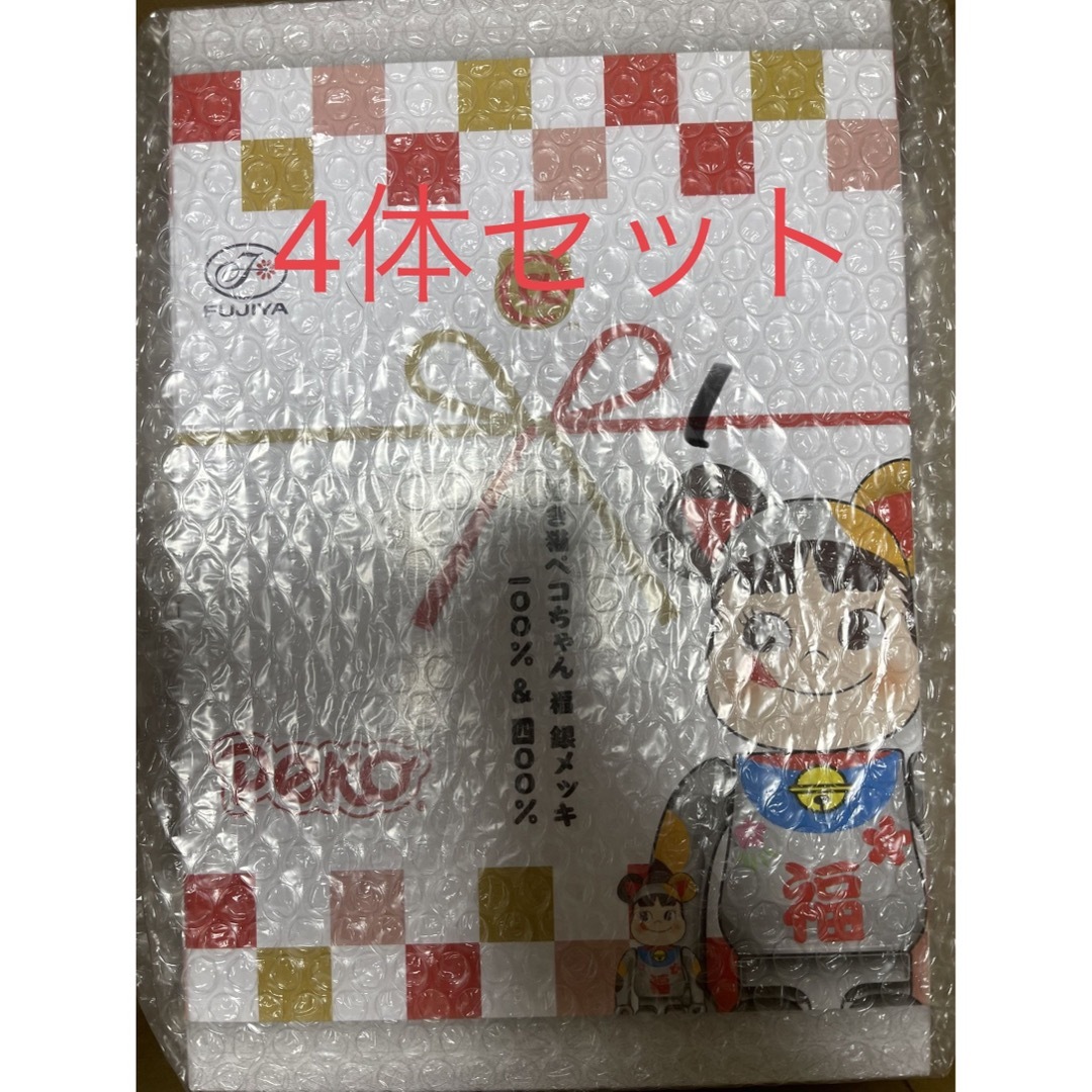 BE@RBRICK - 4体セット 招き猫 ペコちゃん 福 銀メッキ 100％ & 400