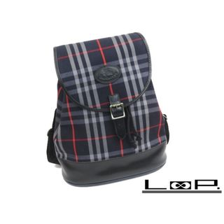 バーバリー(BURBERRY)の■美品■ヴィンテージ■　バーバリー リュック チェック キャンバス レザー ネイビー 【52095】(リュック/バックパック)