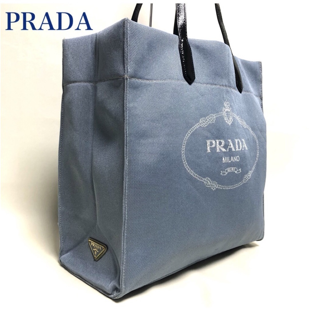 PRADA - PRADA プラダ センターロゴ ナイロン/レザー トートバッグ