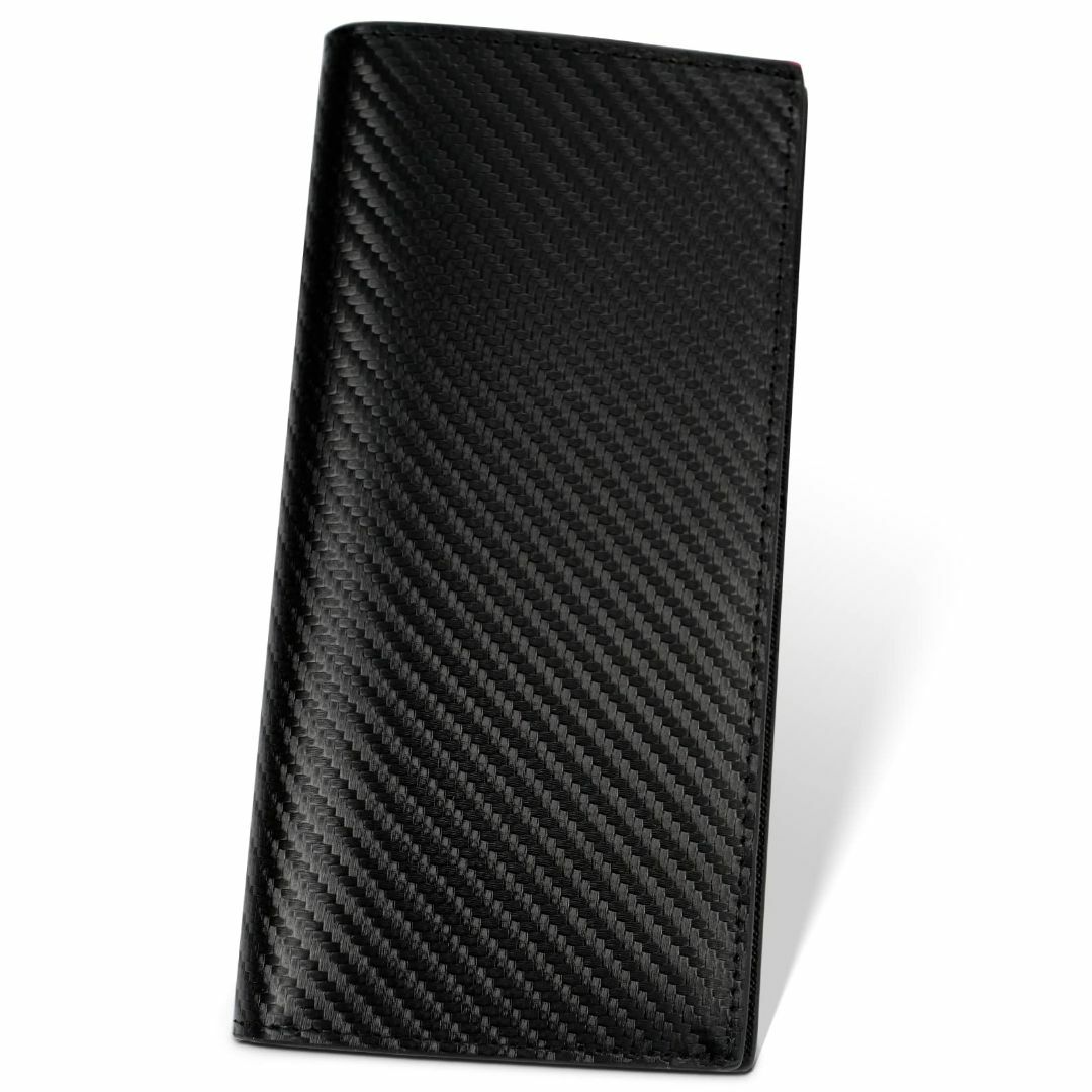 【色: Black】財布 メンズ 長財布 2折り 大容量 カーボンレザー 財布