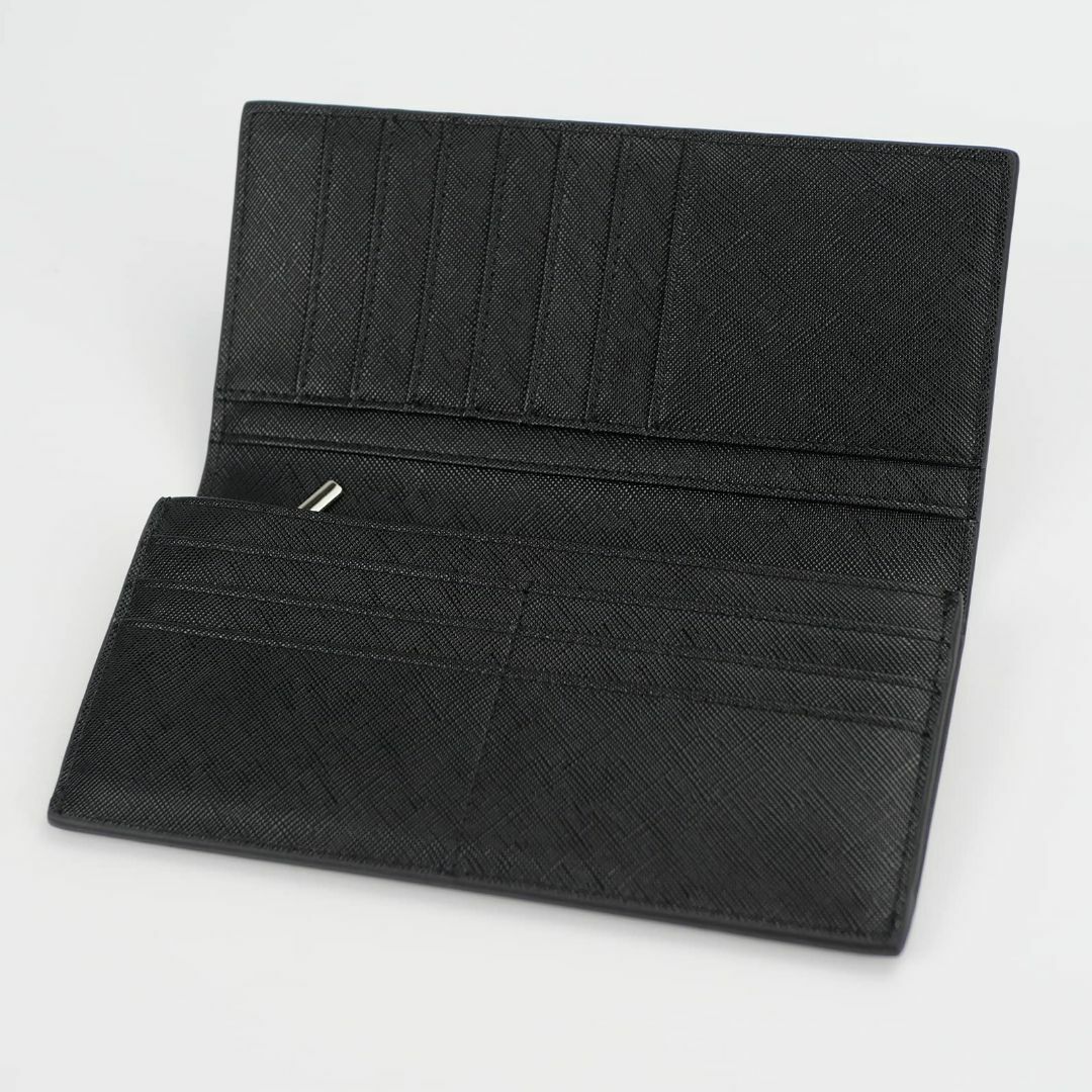 【色: Black】財布 メンズ 長財布 2折り 大容量 カーボンレザー 財布 8