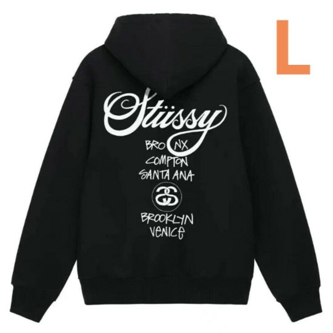 STUSSY ステューシー ワールドツアー フーディ ブラック 男女兼用L