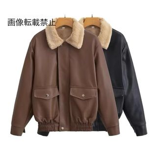 🤎10月新作🎻12639◆2color フェイクレザー ファー ジャケット(毛皮/ファーコート)