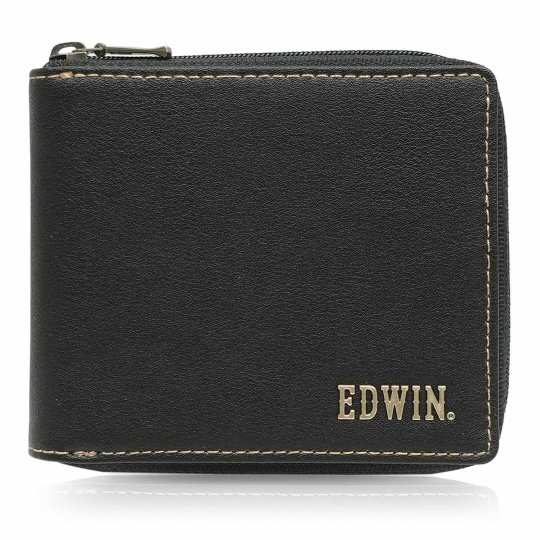 【色: ブラック】エドウィン 二つ折財布 ラウンドファスナー メタリックレター