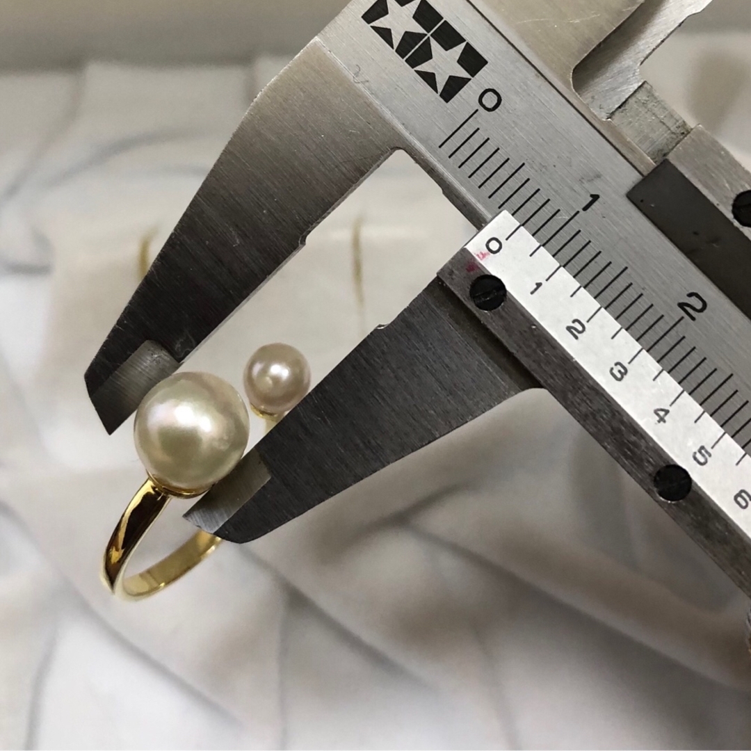 あこや真珠　フォークリング　約8〜5.3mm ナチュラルホワイト系 ハンドメイドのアクセサリー(リング)の商品写真