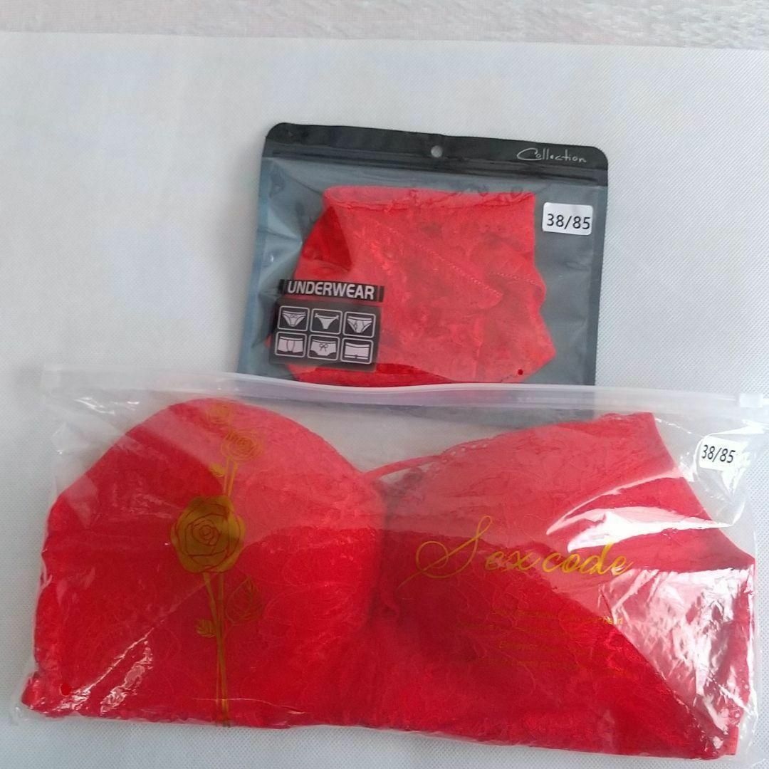 【セール中】B85 C85  赤　ＸＬ ブラジャー&ショーツ上下セット レディースの下着/アンダーウェア(ブラ&ショーツセット)の商品写真
