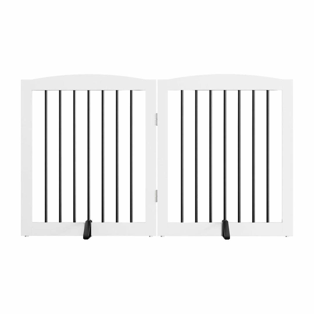 【色: 黒と白】独立した木製ペットドア、折りたたみ可能なフェンス、犬用ゲート、キ