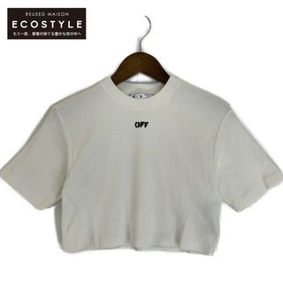 オフホワイト(OFF-WHITE)のオフホワイト ホワイト リブニットショートトップス XS(タイツ/ストッキング)