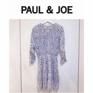 ポールアンドジョー(PAUL & JOE)の未使用に近い PAUL & JOE ブルー オレンジ 花柄 ワンピース(ひざ丈ワンピース)