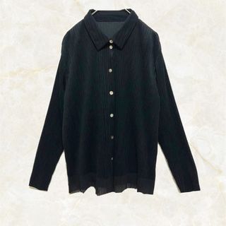 Used プリーツブラウス  シャツ pleated blouse  貝ボタン(シャツ/ブラウス(長袖/七分))