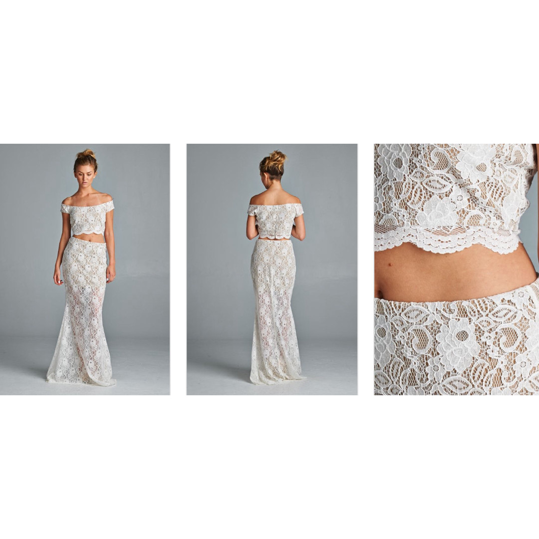 TADASHI SHOJI(タダシショウジ)の新品 USAロングドレス 2 PIECE CREAM LACE  S レディースのフォーマル/ドレス(ロングドレス)の商品写真