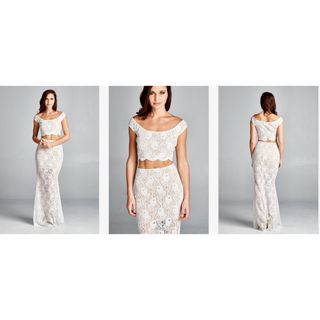 タダシショウジ(TADASHI SHOJI)の新品 USAロングドレス 2 PIECE CREAM LACE  S(ロングドレス)