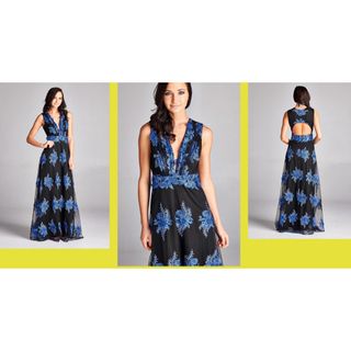 タダシショウジ(TADASHI SHOJI)の新品 USAロングドレス BLUE LACE M(ロングドレス)