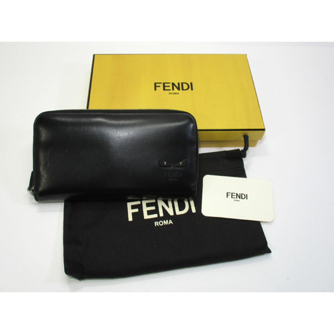 FENDI(フェンディ)のFENDI ラウンドファスナー 長財布 モンスター バグズアイ レザー ブラック メンズのファッション小物(長財布)の商品写真