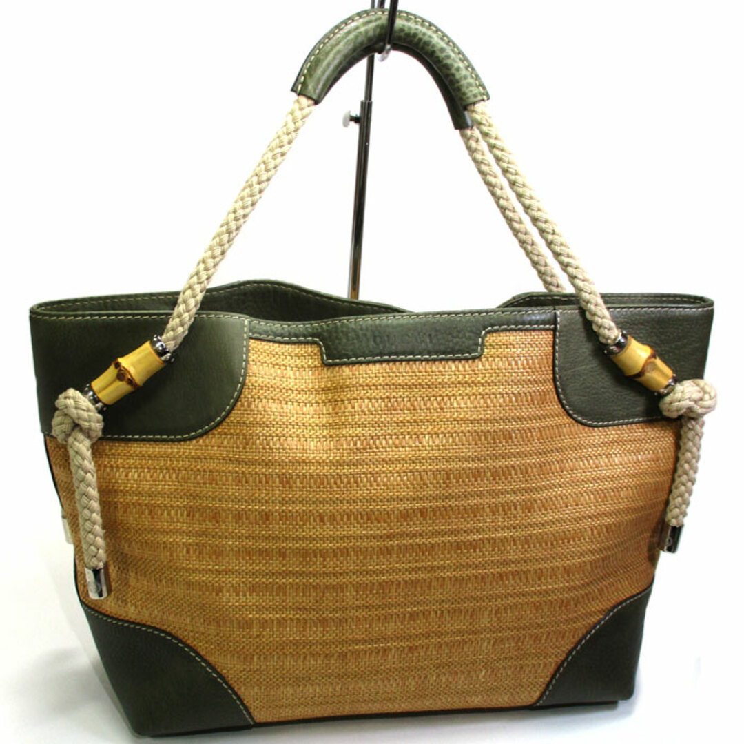 Gucci - GUCCI バンブー トートバッグ ストロー レザー ベージュ