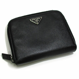 プラダ(PRADA)のPRADA ラウンドファスナー 二つ折り コンパクト財布 レザー ブラック(財布)