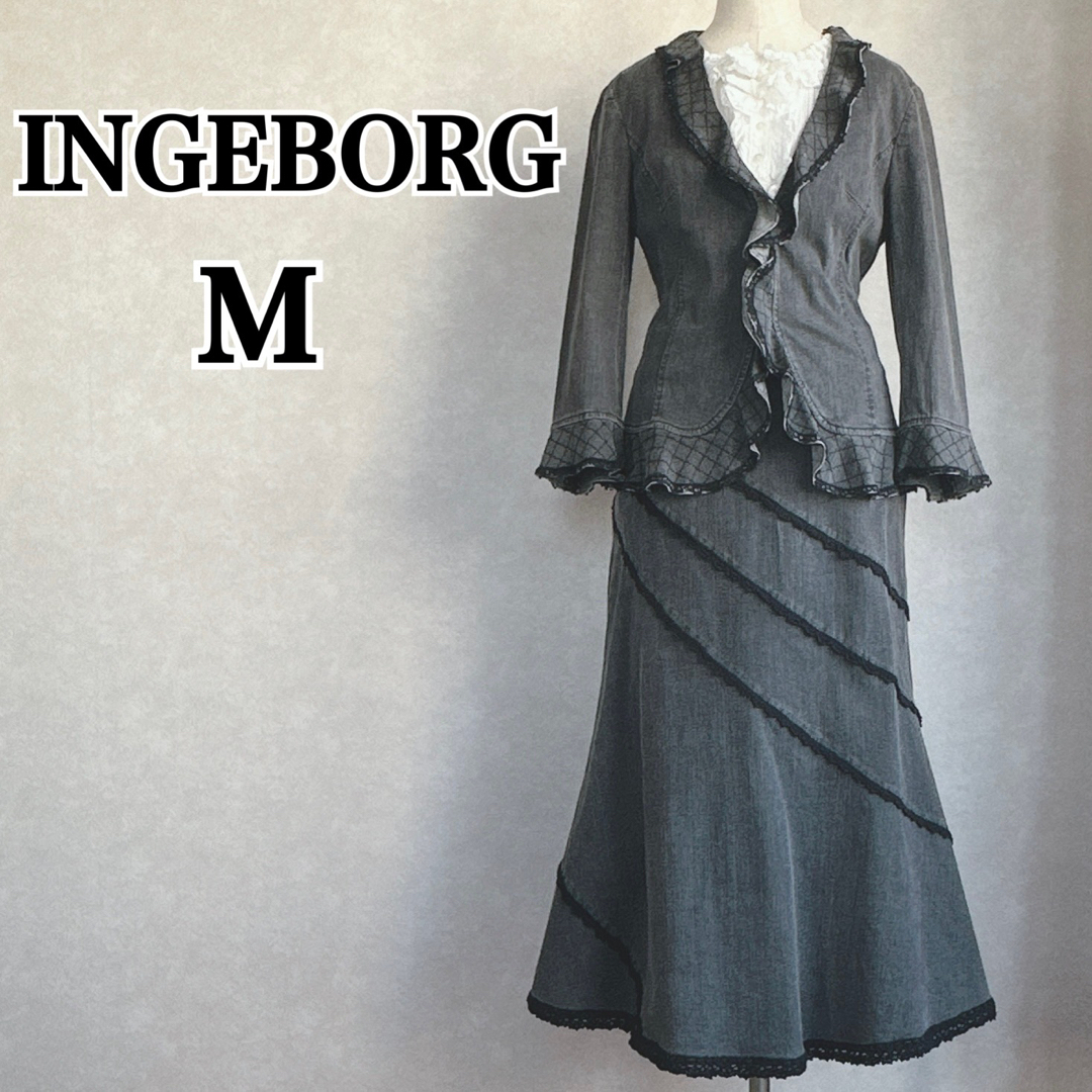 INGEBORG(インゲボルグ)のINGEBORG インゲボルグ デニムジャケット デニムスカート 上下セット レディースのジャケット/アウター(Gジャン/デニムジャケット)の商品写真