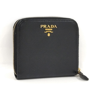 プラダ(PRADA)のPRADA ラウンドファスナー 二つ折り財布 サフィアーノ レザー ブラック(財布)