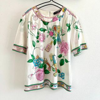 レオナール　Tシャツ　カットソー　半袖　ラインストーン　ロゴ　水色　花柄