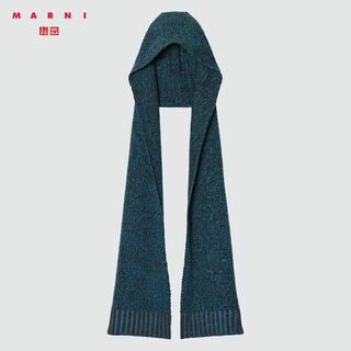 マルニ ミックスカラーニットフードストール　ブルー　ユニクロ×MARNI(ストール/パシュミナ)