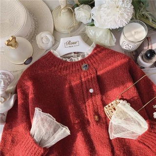 韓国ファッション　レッド　赤　ショート丈ニット　クリスマス(ニット/セーター)