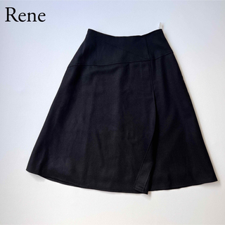 ルネ(René)の美品　Rene ルネ　フレアスカート　スリット　巻きスカート　ブラック(ひざ丈スカート)