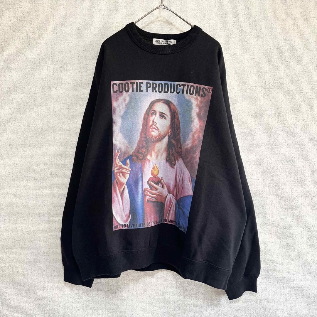 新品　クーティ　裏起毛　JESUS プリント　クルーネック　スウェット　黒　M