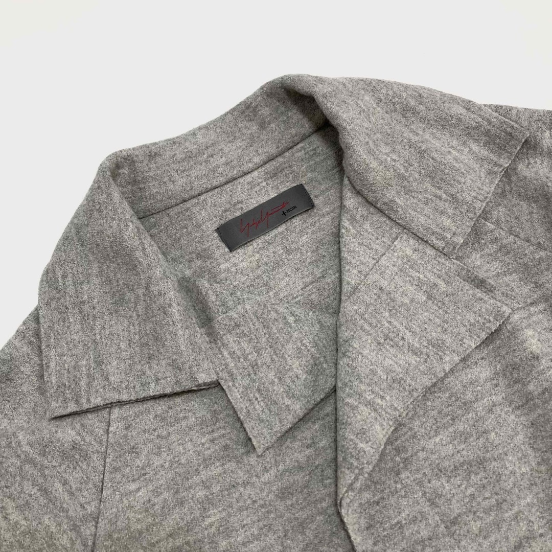 ヨウジヤマモト 14AW ウール リブニット オープンカラーコート グレー2