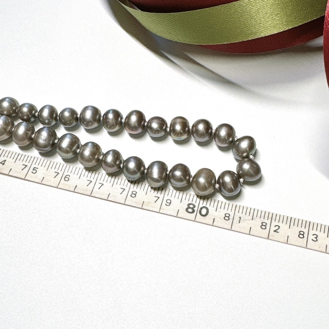 真珠　淡水パール　グレー　ロング　連　ネックレス