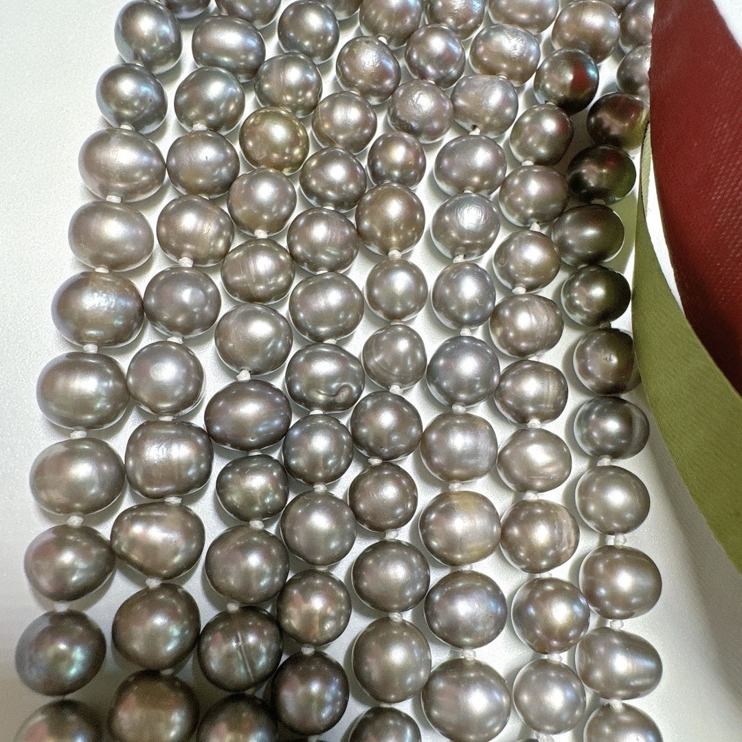 真珠　淡水パール　グレー　ロング　連　ネックレス