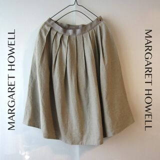 マーガレットハウエル(MARGARET HOWELL)の美品　マーガレットハウエル　リネン100%　厚手　膝丈スカート　アイボリー(ひざ丈スカート)
